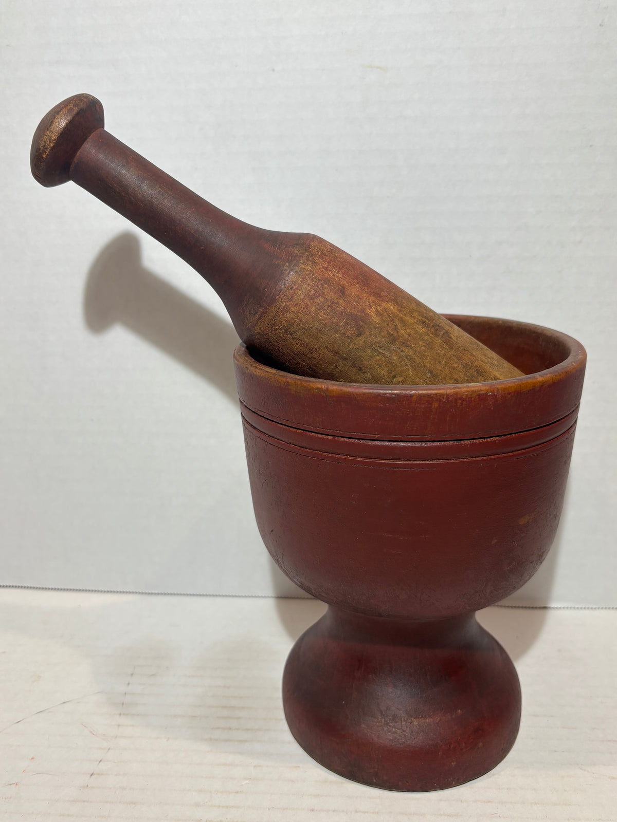 Early New England Red-Painted Mortar & Pestle Circa 1800–1830