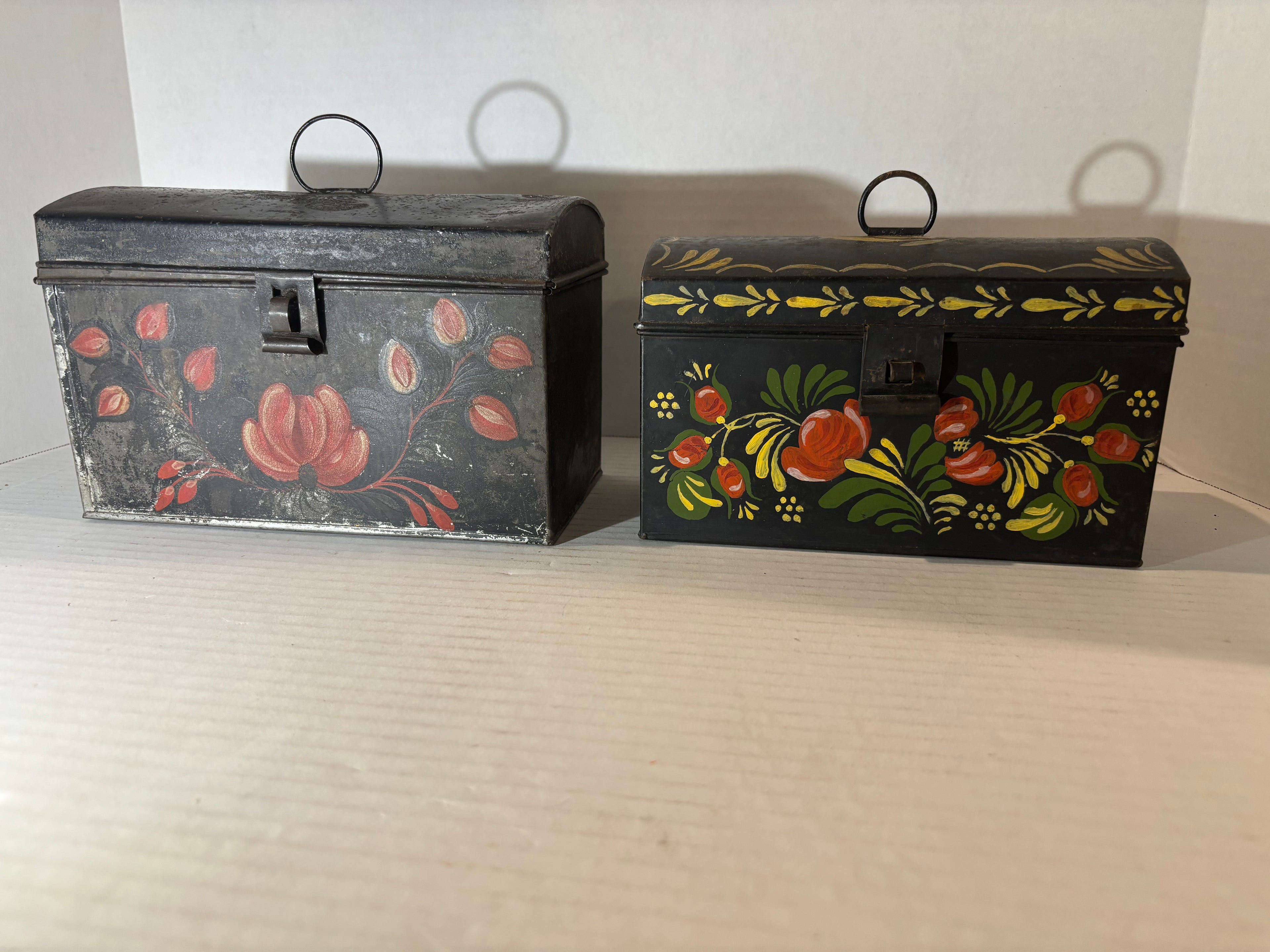 Pair of Painted Toleware Storage Boxes Late 19th to Early 20th Century