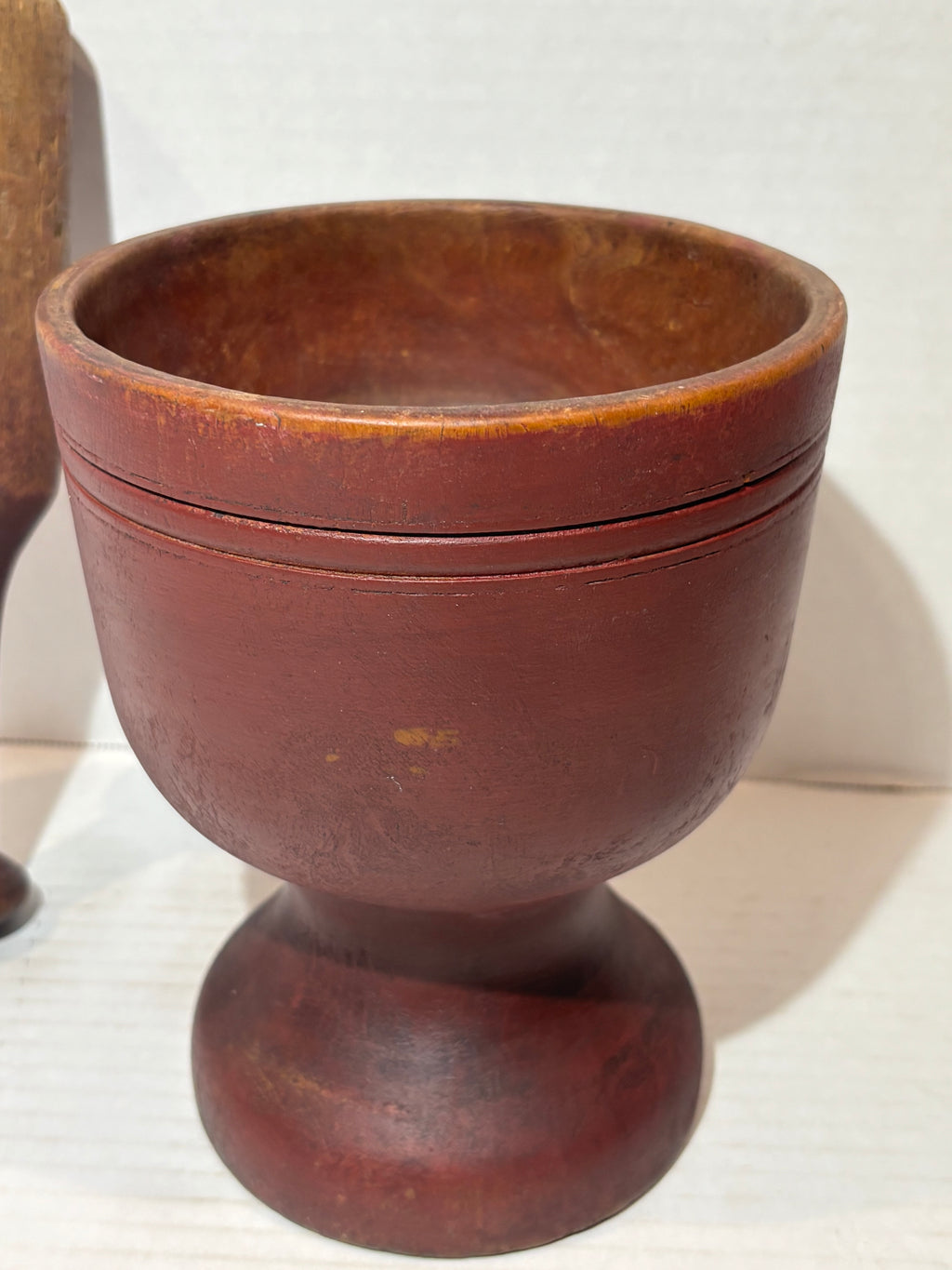 Early New England Red-Painted Mortar & Pestle Circa 1800–1830