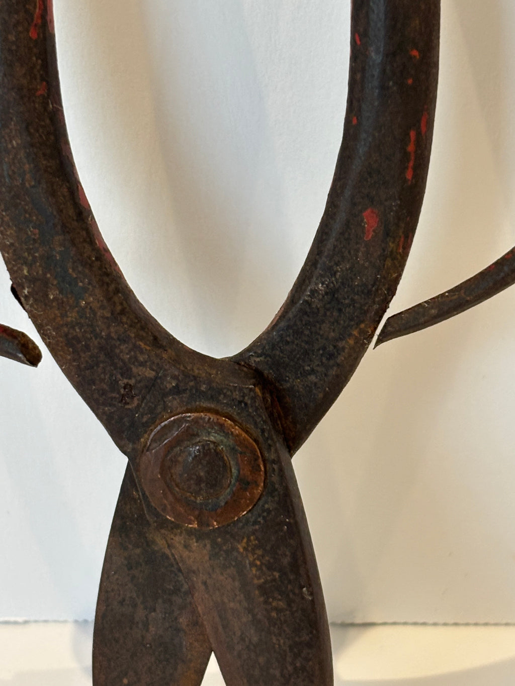Exceptional Early Wrought-Iron Scissors with Exaggerated Open-Loop Handles and Old Red Paint
