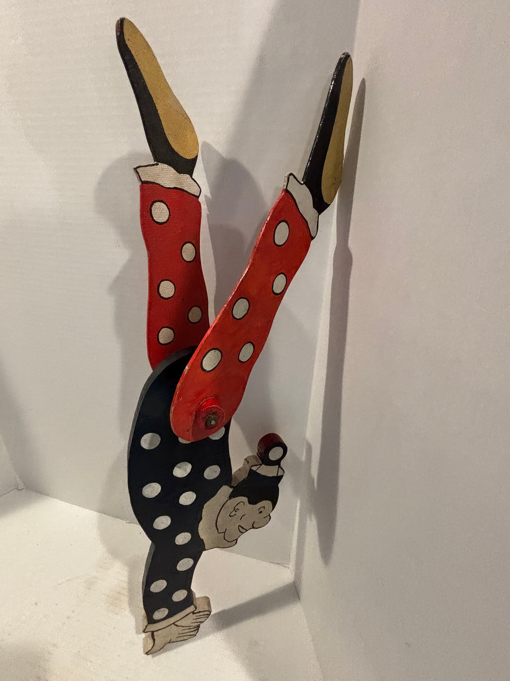 WONDERFULLY GRAPHIC AMERICAN FOLK ART ACROBATIC CLOWN WHIRLIGIG