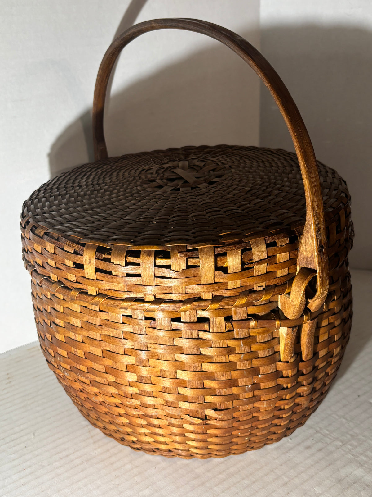 Exceptional American Covered Ash Splint Swing-Handle Basket New England or New York, Circa 1880–1910