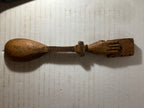 Rare 19th-Century European Folk Art Carved Treen Religious Spoon — Hand Holding the Holy Bible