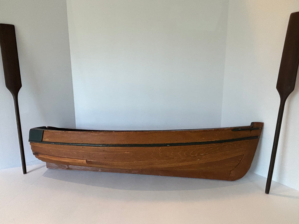 Large American Folk Art Plank-Built Fishing & Rowboat Model with Original Oars