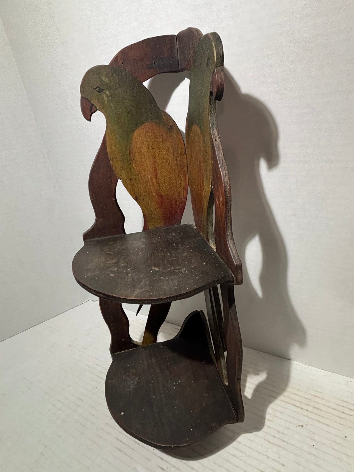 American Folk Art Painted Corner Shelf with Hand-Painted Parrots American, Art Nouveau Period, circa 1890–1910