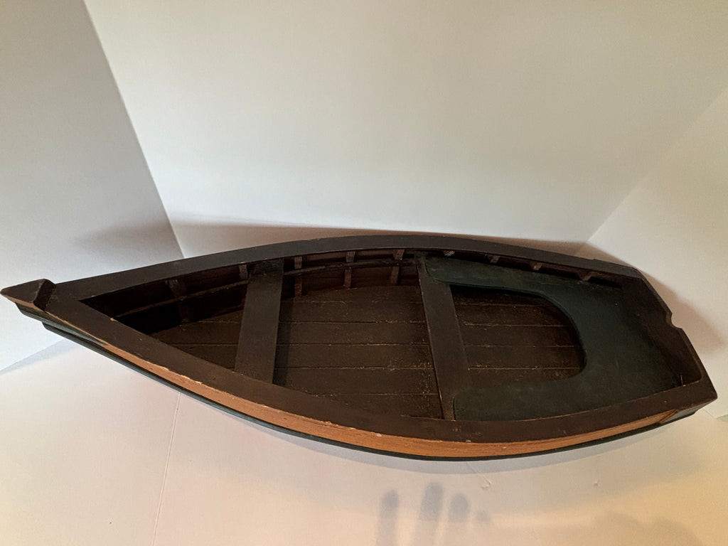 Large American Folk Art Plank-Built Fishing & Rowboat Model with Original Oars