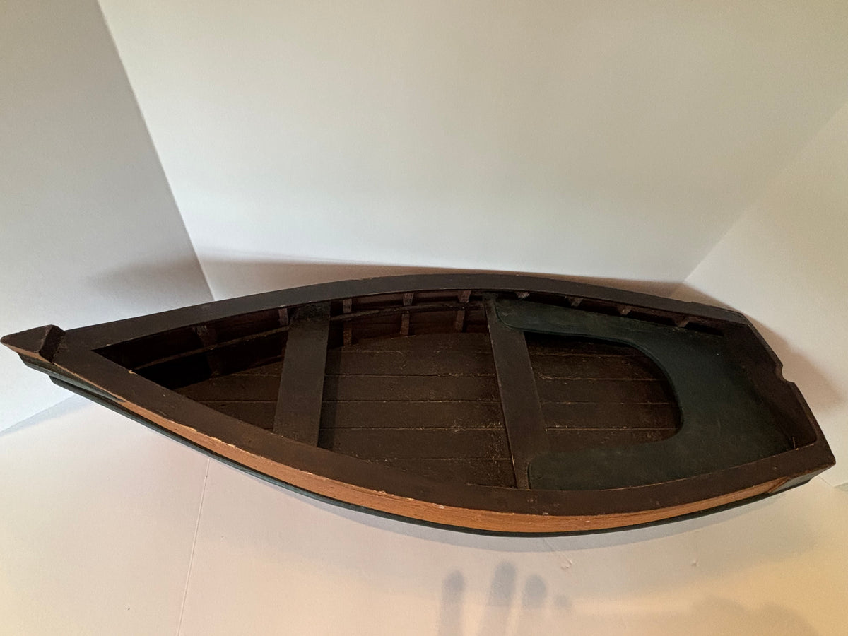 Large American Folk Art Plank-Built Fishing & Rowboat Model with Original Oars