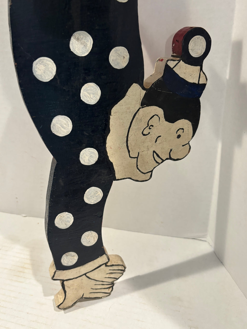WONDERFULLY GRAPHIC AMERICAN FOLK ART ACROBATIC CLOWN WHIRLIGIG