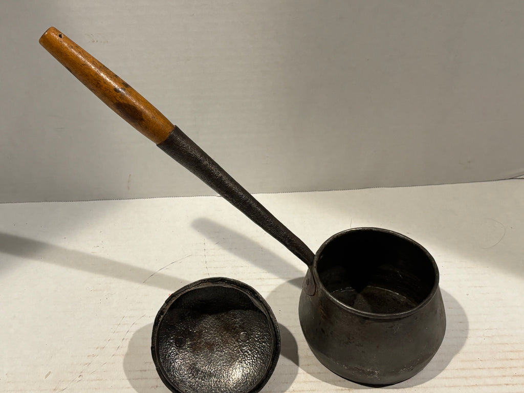 American Tinned Iron Covered Pipkin or Sauce Pot with Forged Handle American, circa 1840–1870.