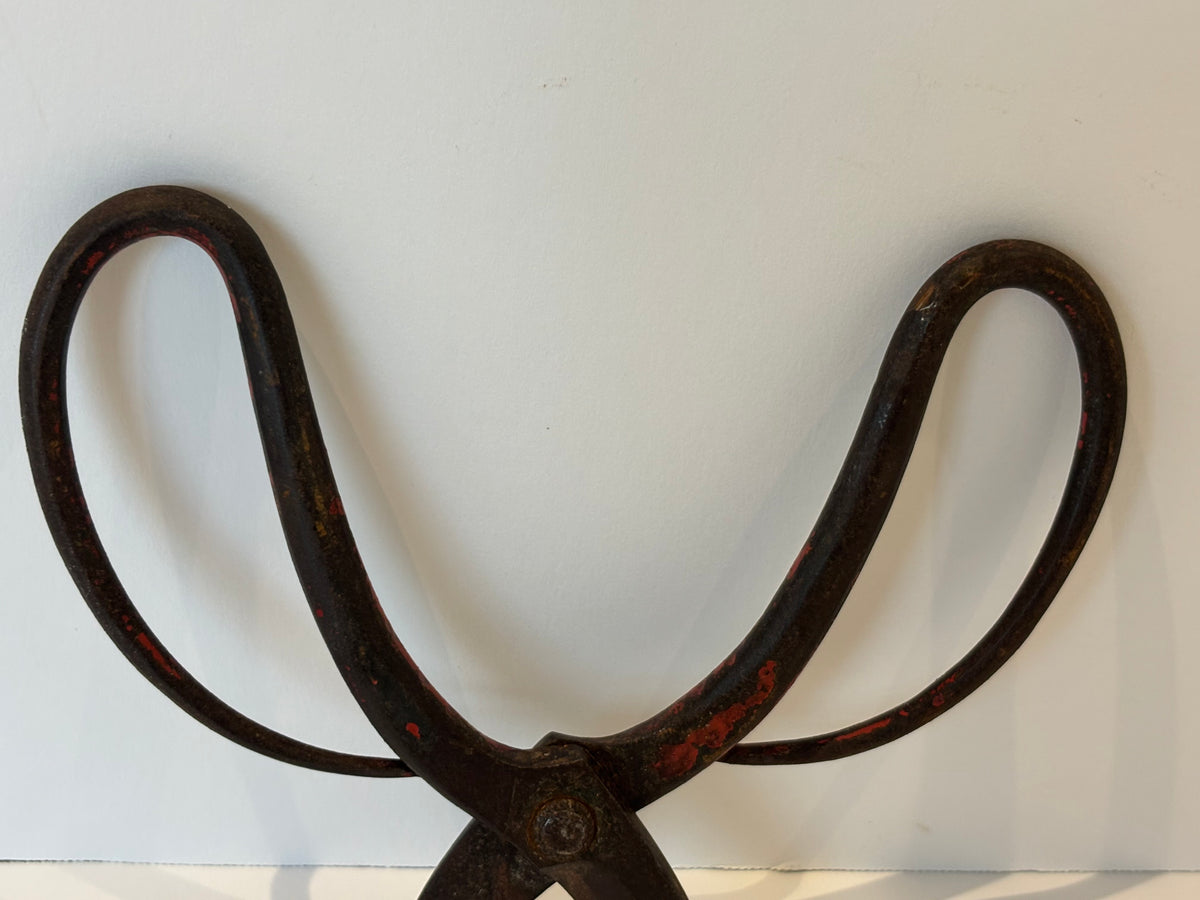 Exceptional Early Wrought-Iron Scissors with Exaggerated Open-Loop Handles and Old Red Paint