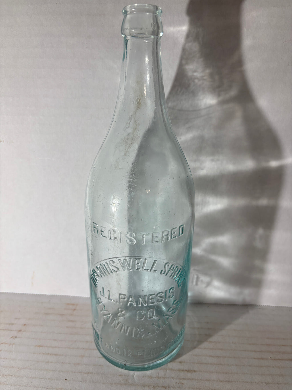 Rare Embossed Hyannis Well Spring Water Bottle
J. L. Panesis & Co., Hyannis, Massachusetts