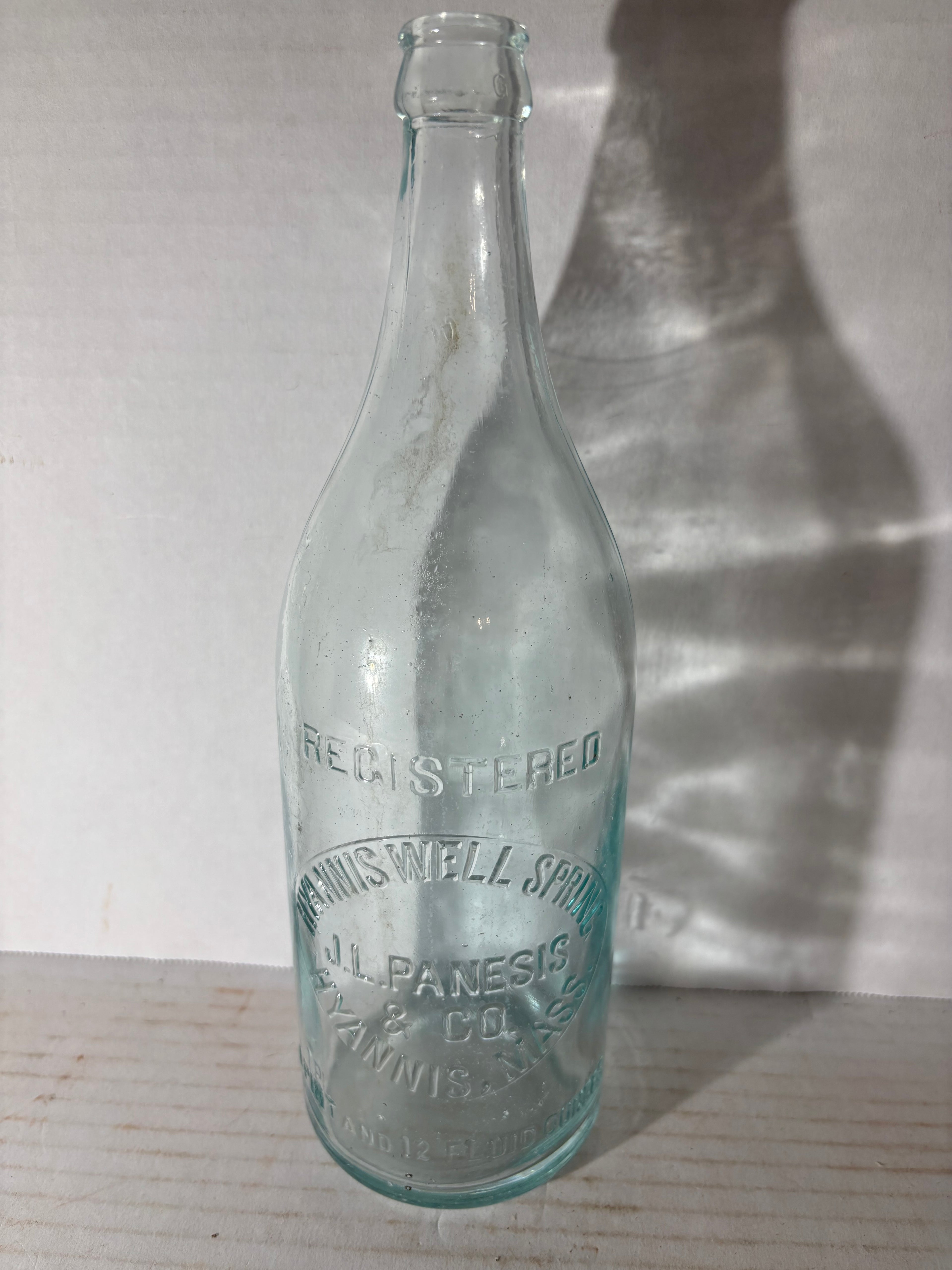 Rare Embossed Hyannis Well Spring Water Bottle
J. L. Panesis & Co., Hyannis, Massachusetts