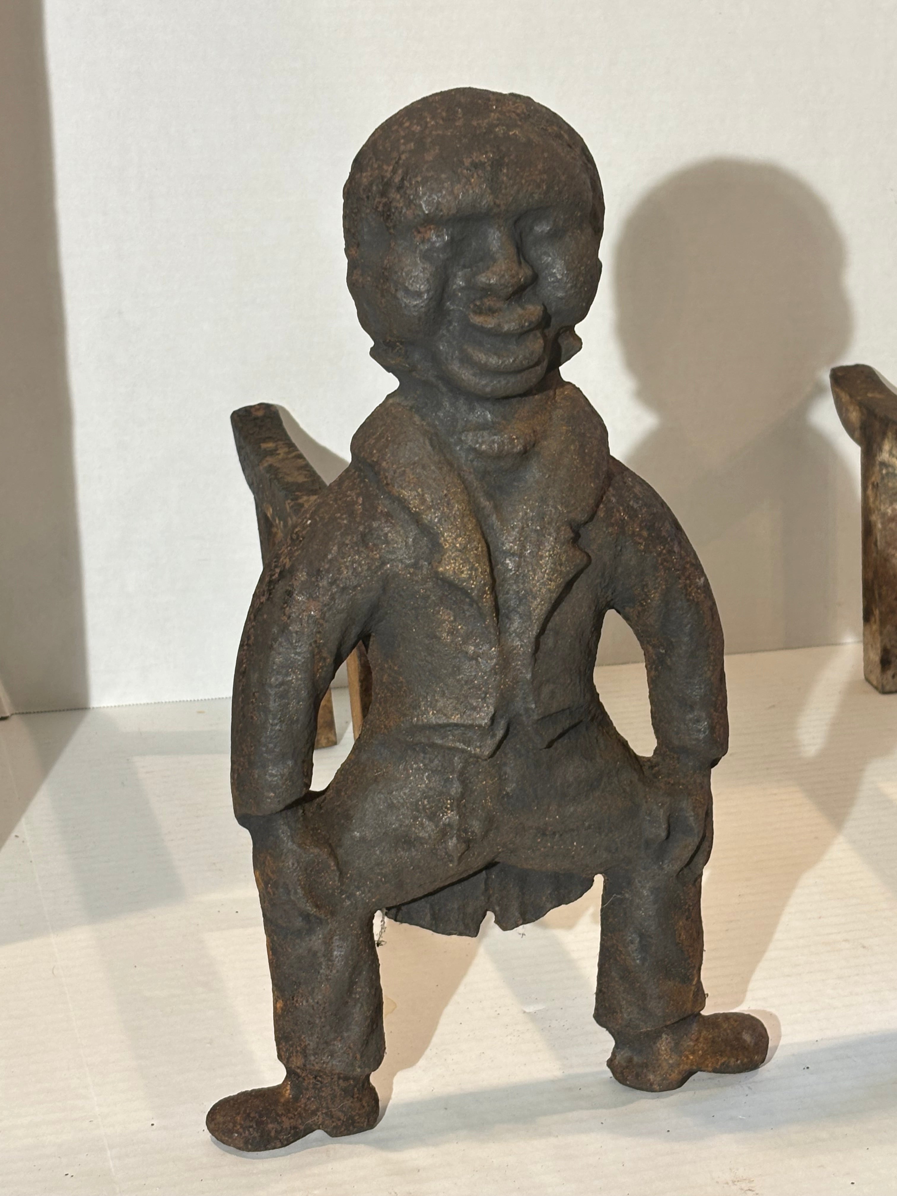 Pair of Monumental American Figural Cast Iron Andirons American, circa 1880–1910