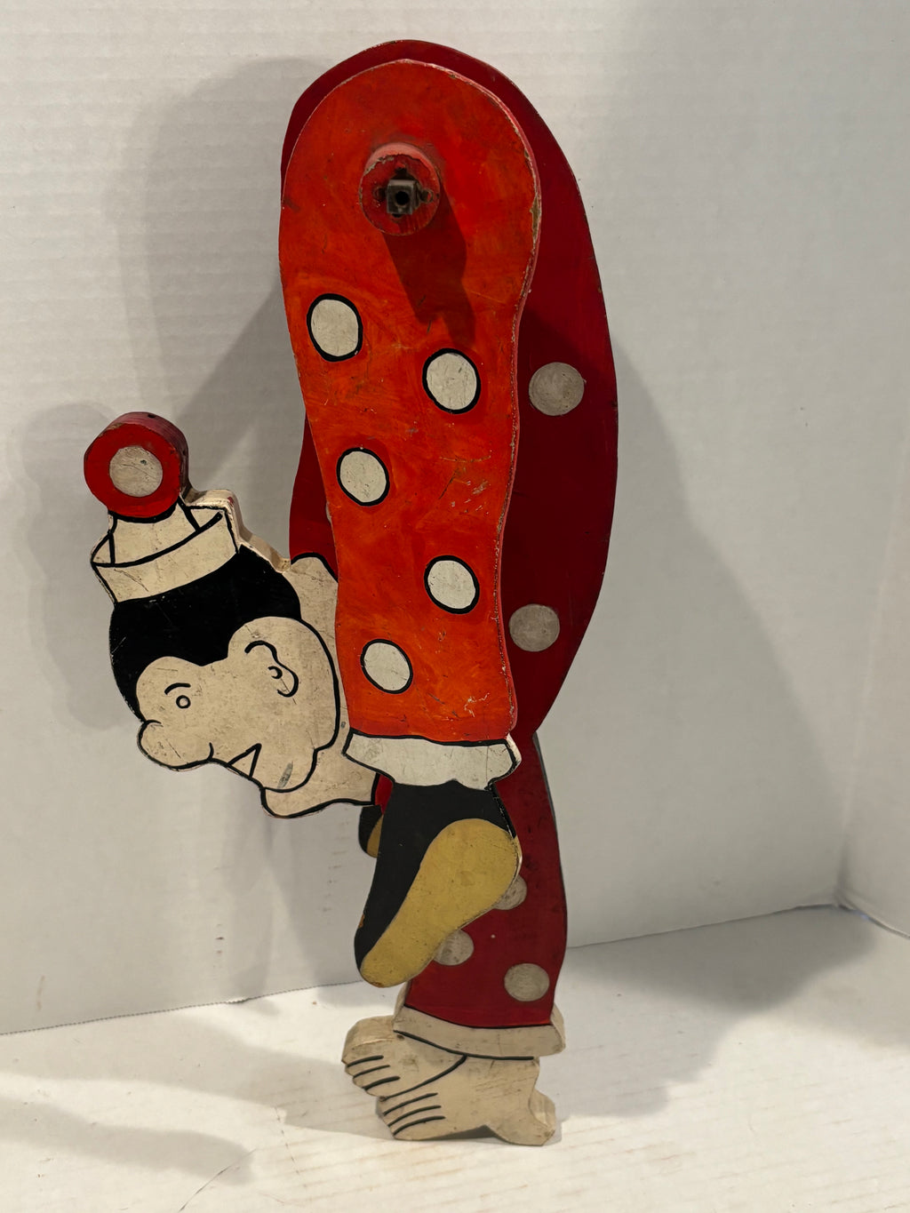 WONDERFULLY GRAPHIC AMERICAN FOLK ART ACROBATIC CLOWN WHIRLIGIG