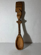 Rare 19th-Century European Folk Art Carved Treen Religious Spoon — Hand Holding the Holy Bible