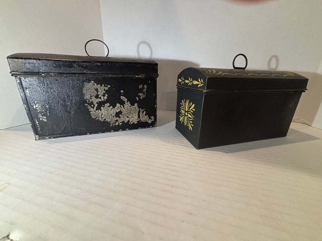 Pair of Painted Toleware Storage Boxes Late 19th to Early 20th Century