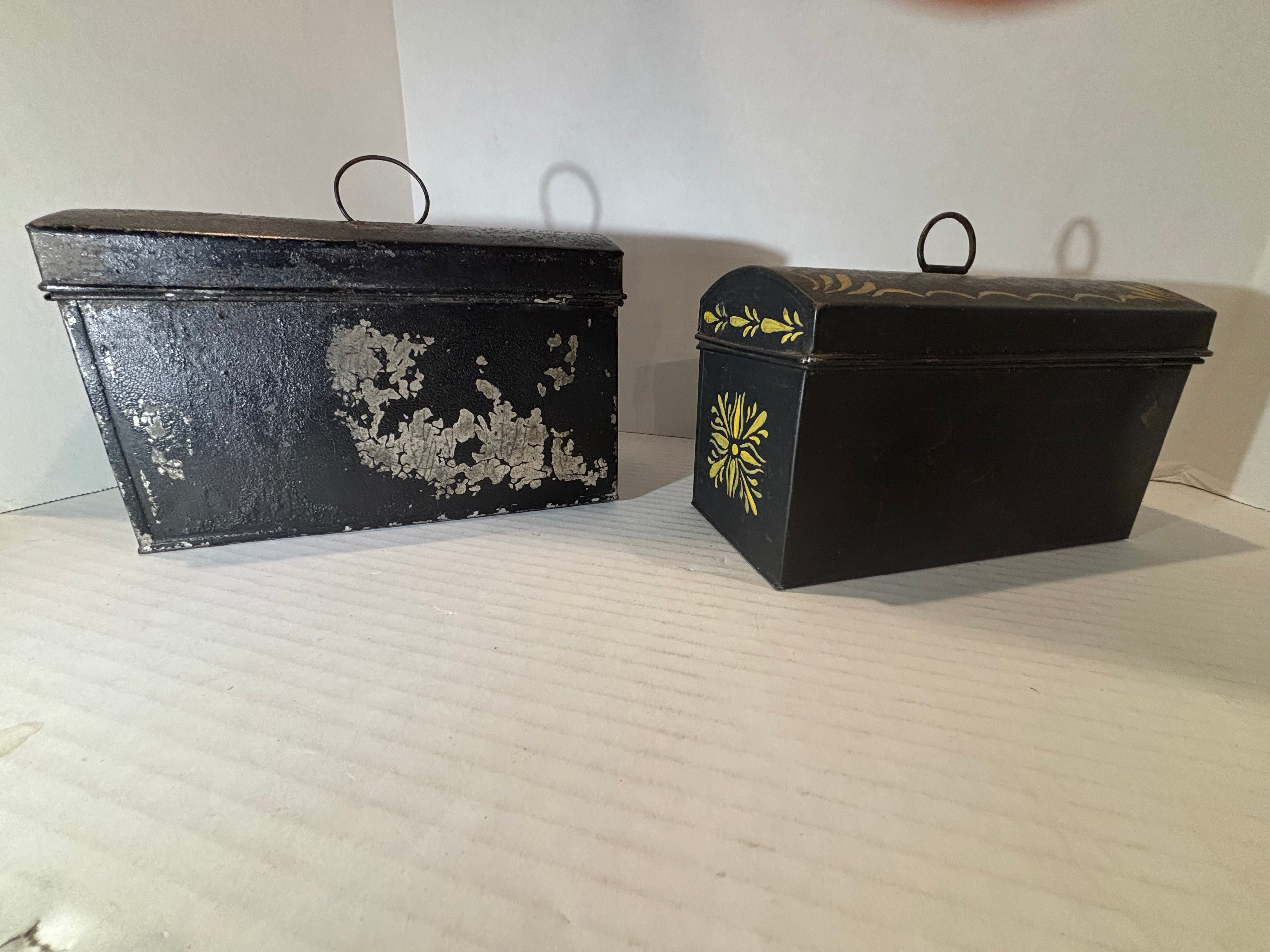 Pair of Painted Toleware Storage Boxes Late 19th to Early 20th Century