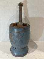 Exceptional Early American Blue-Painted Mortar and Pestle, Probably New England, c. 1820–1850.