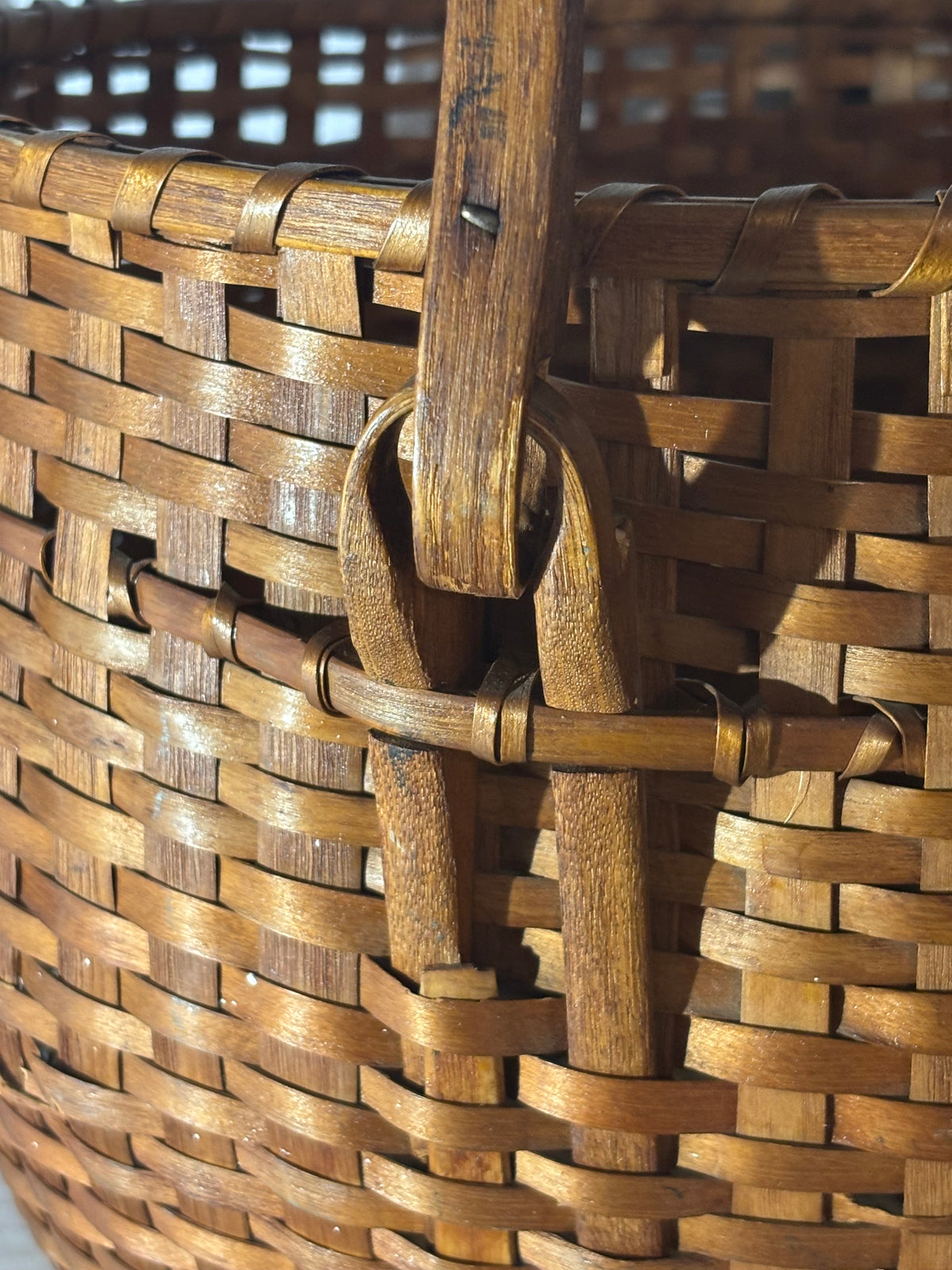 Exceptional American Covered Ash Splint Swing-Handle Basket New England or New York, Circa 1880–1910