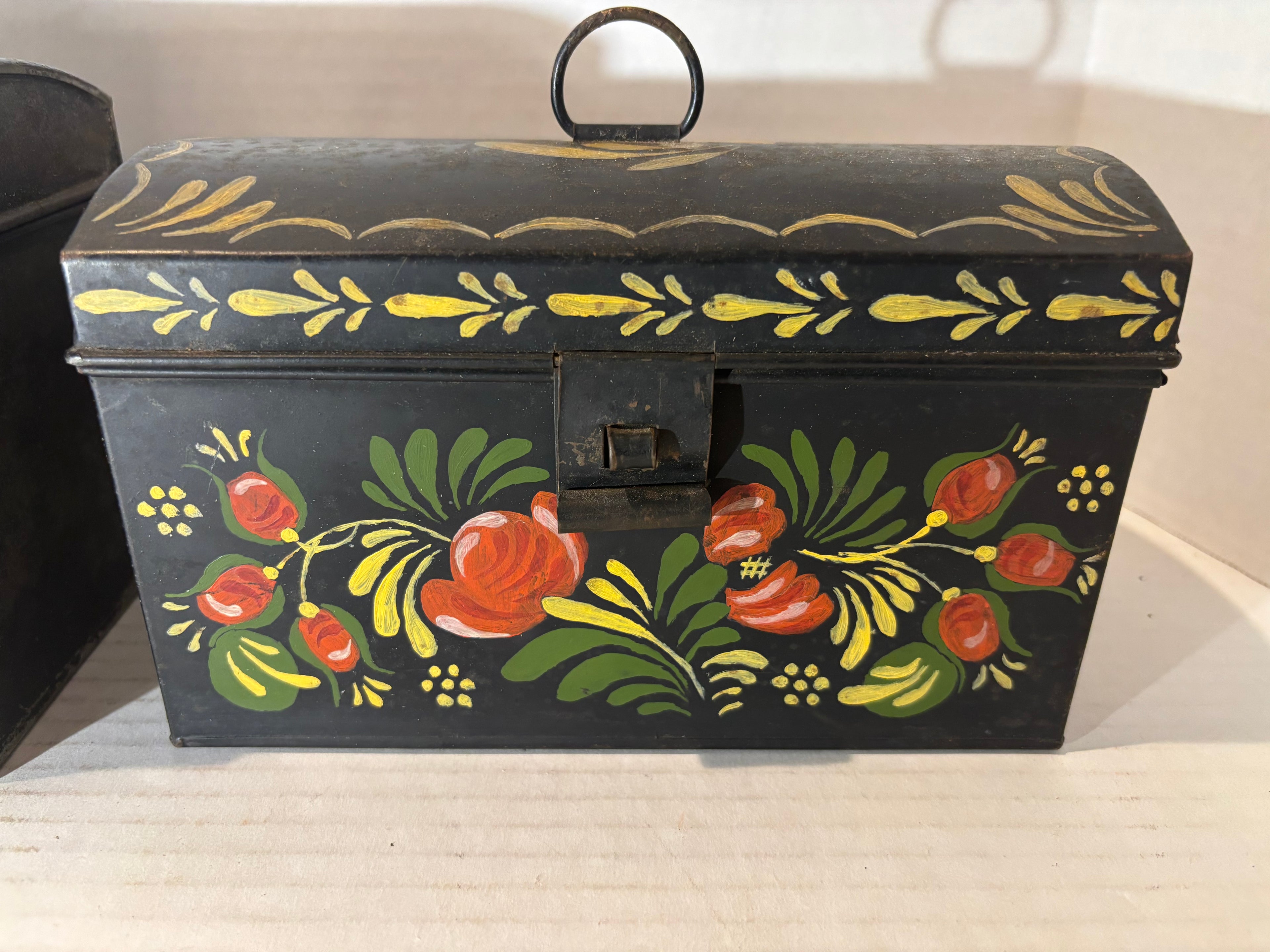 Pair of Painted Toleware Storage Boxes Late 19th to Early 20th Century