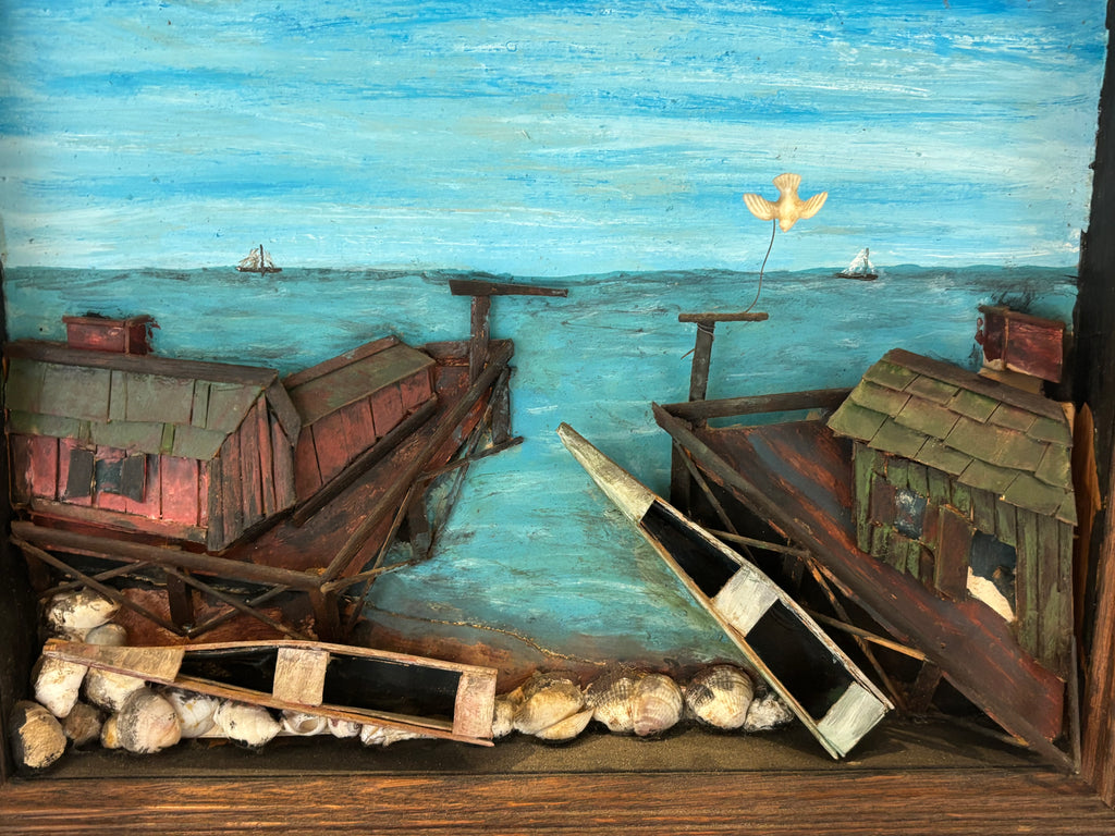 Maine Coastal Folk Art Harbor Diorama American, Maine