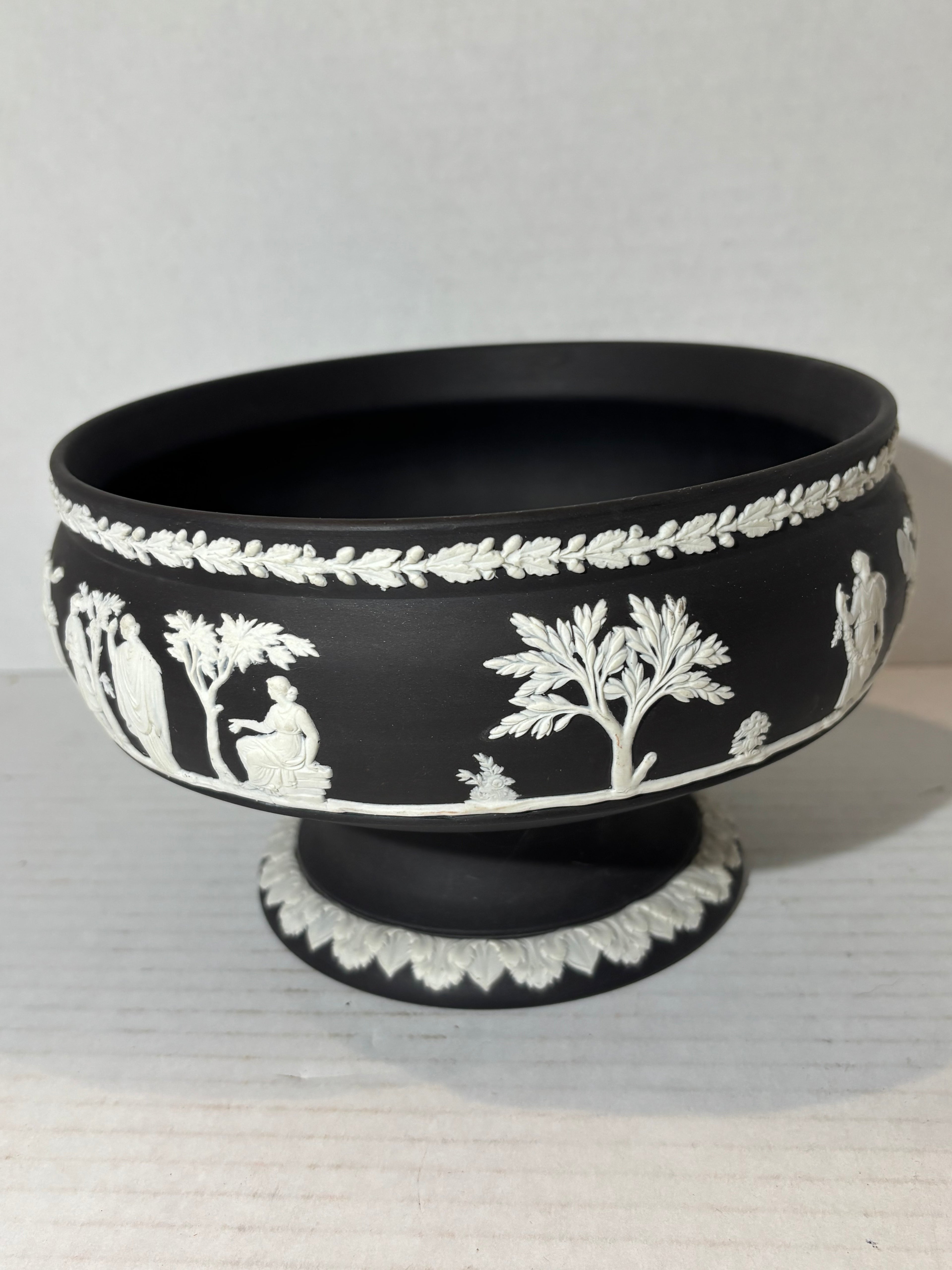 Wedgwood Black Basalt and White Jasperware Pedestal Bowl with Companion Cup England, circa 1920–1935