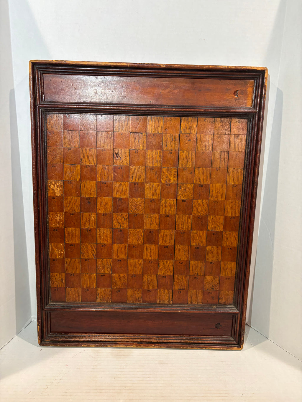 Exceptional 19th-Century Canadian Folk Art Parquetry Checkerboard with Original Playing Pieces