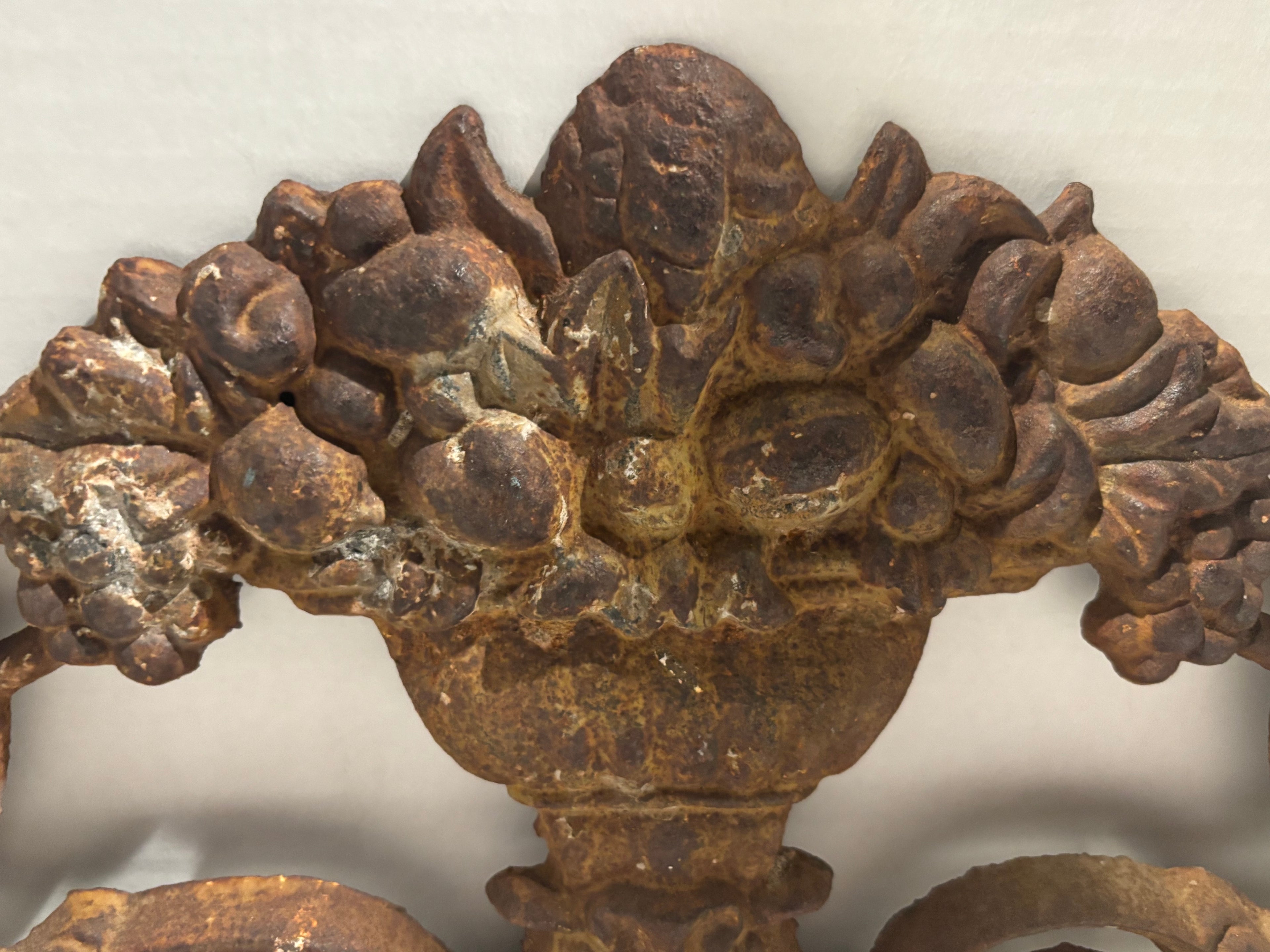 Victorian Cast-Iron Architectural Gate Crest with Birds and Fruit Basket
American, circa 1870–1895