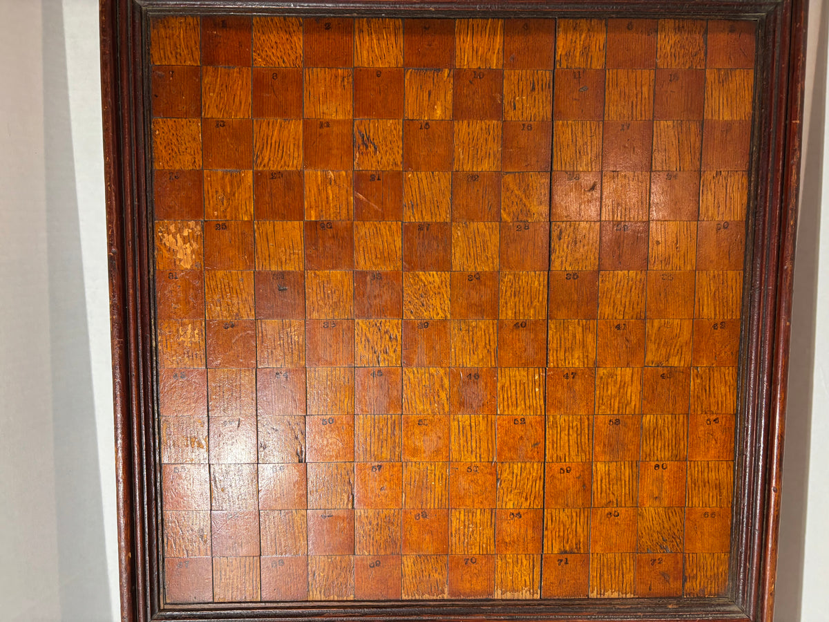 Exceptional 19th-Century Canadian Folk Art Parquetry Checkerboard with Original Playing Pieces