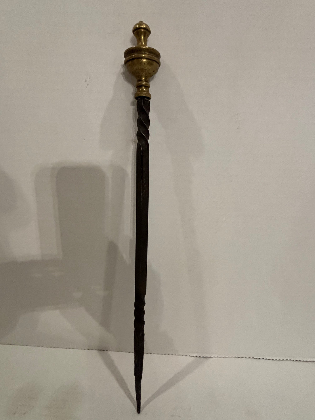 FINE EARLY WROUGHT-IRON & BRASS HEARTH POKER