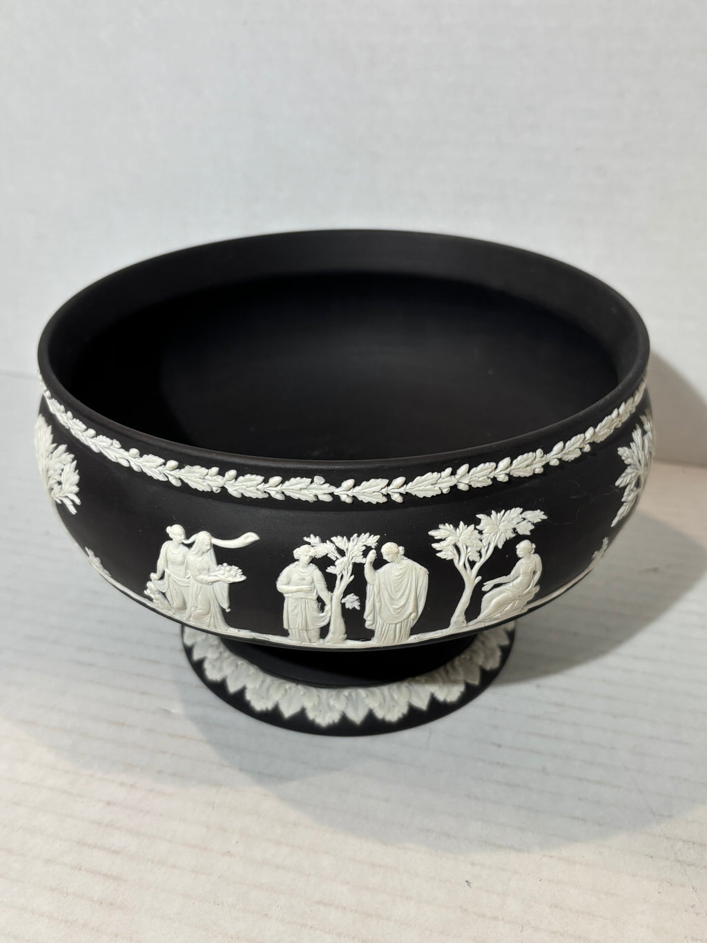 Wedgwood Black Basalt and White Jasperware Pedestal Bowl with Companion Cup England, circa 1920–1935