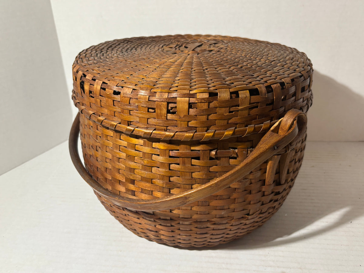 Exceptional American Covered Ash Splint Swing-Handle Basket New England or New York, Circa 1880–1910