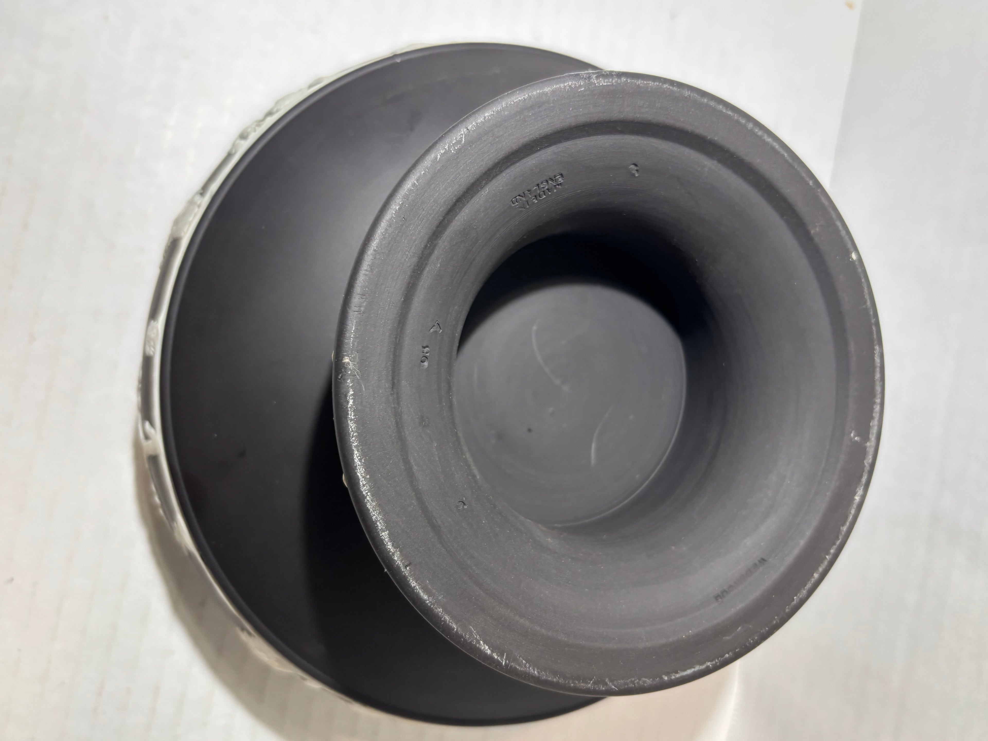 Wedgwood Black Basalt and White Jasperware Pedestal Bowl with Companion Cup England, circa 1920–1935