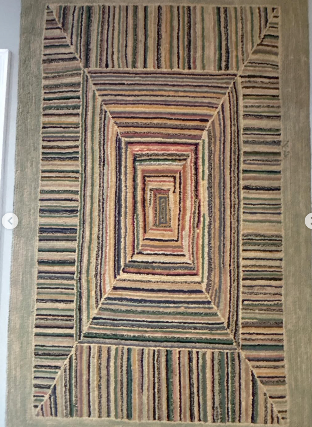 American Hand-Hooked Geometric Rug on Plywood Backing Late 19th to Early 20th Century
