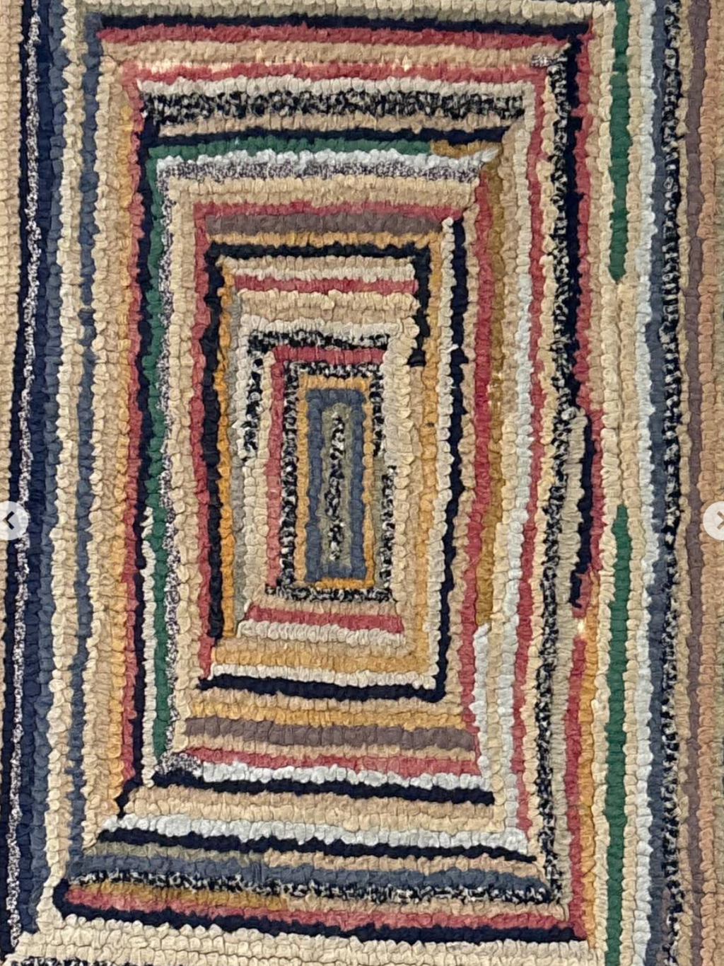 American Hand-Hooked Geometric Rug on Plywood Backing Late 19th to Early 20th Century
