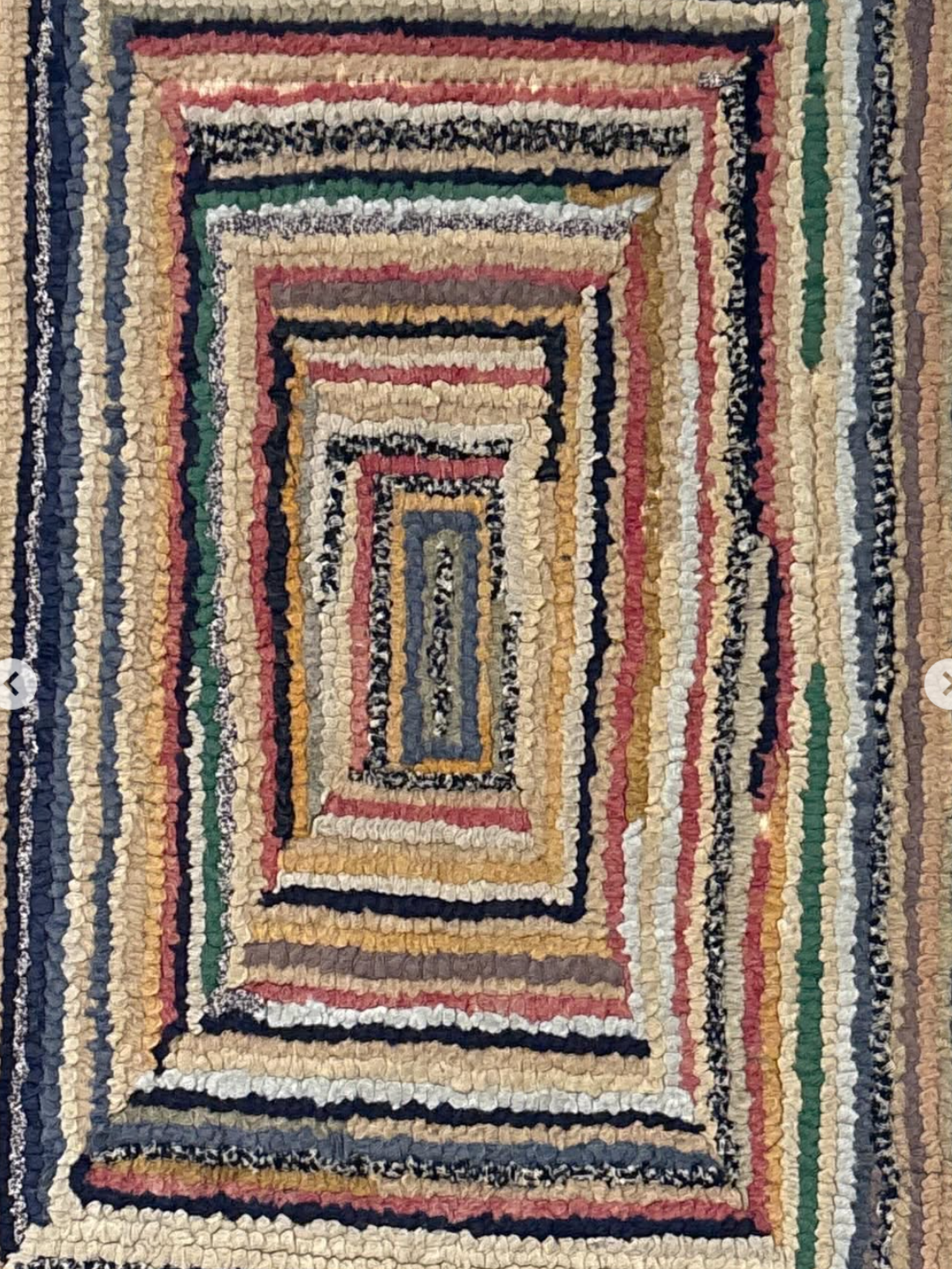 American Hand-Hooked Geometric Rug on Plywood Backing Late 19th to Early 20th Century