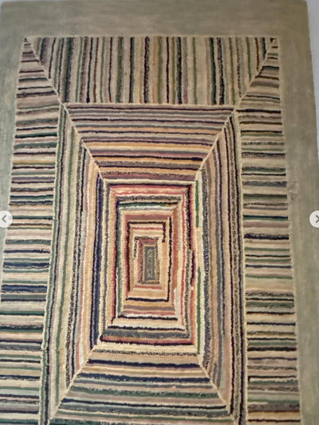 American Hand-Hooked Geometric Rug on Plywood Backing Late 19th to Early 20th Century