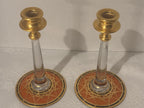 Pair of Bohemian Art Deco Gilt and Enameled Glass Candlesticks Czechoslovakia, circa 1930–1940