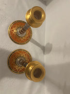 Pair of Bohemian Art Deco Gilt and Enameled Glass Candlesticks Czechoslovakia, circa 1930–1940