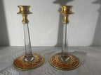 Pair of Bohemian Art Deco Gilt and Enameled Glass Candlesticks Czechoslovakia, circa 1930–1940