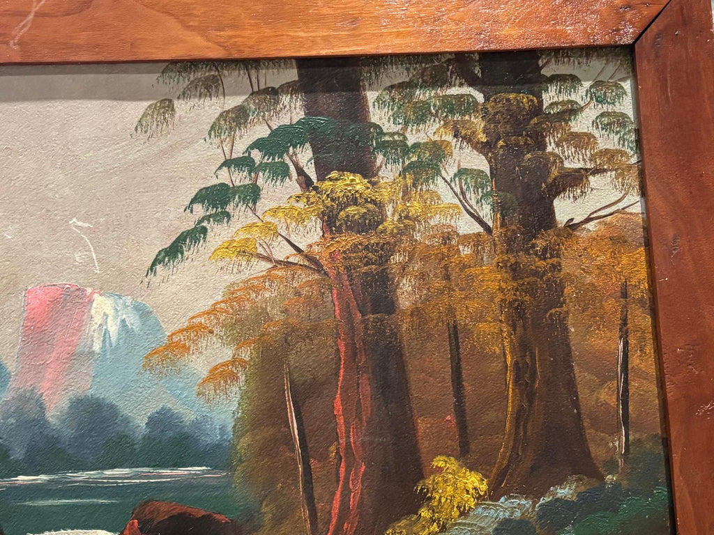 American Folk Landscape, Dated 1932 Oil on Upson Board Fiber Panel 36 x 20 inches (framed)