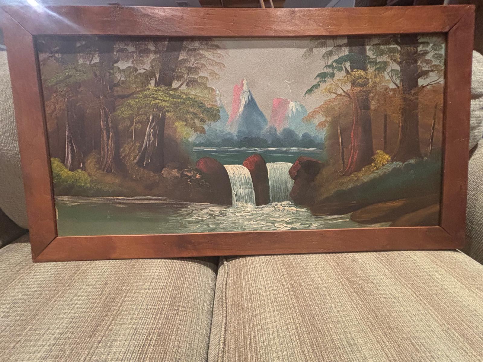 American Folk Landscape, Dated 1932 Oil on Upson Board Fiber Panel 36 x 20 inches (framed)