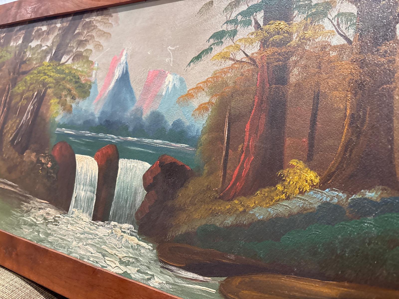 American Folk Landscape, Dated 1932 Oil on Upson Board Fiber Panel 36 x 20 inches (framed)