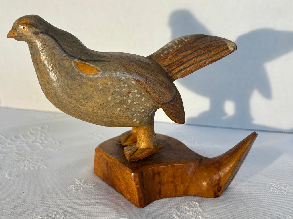 American Folk Art Carved Wooden Bird, Inscribed “Grouse” Late 19th–Early 20th Century