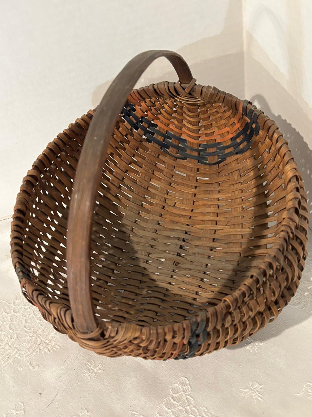 19th Century Northeastern American Handwoven Splint Gathering Basket Circa 1850–1880