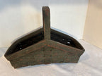 Rare Triangular “Winged” Gathering Basket in Original Green over Red Paint American, mid–late 19th century