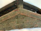 Rare Triangular “Winged” Gathering Basket in Original Green over Red Paint American, mid–late 19th century