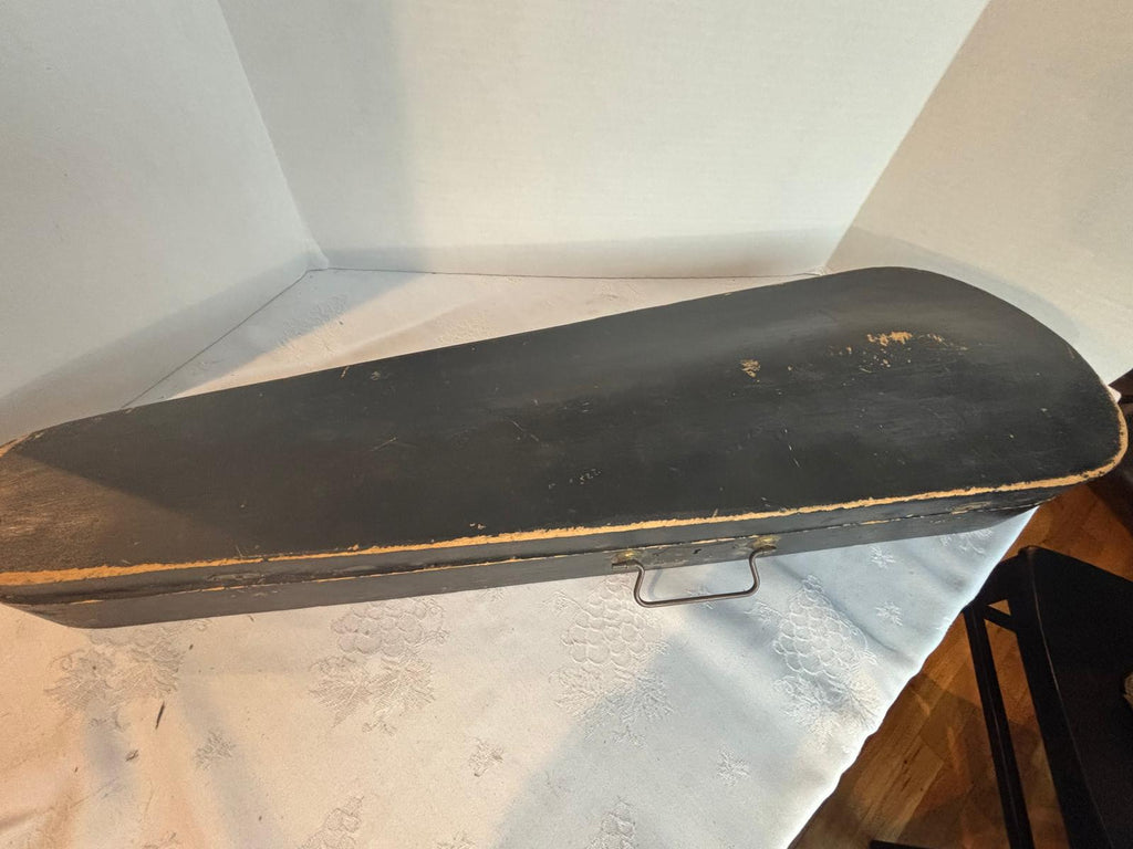 Patriotic Lion-Head Violin with Hand-Painted American Eagle, in Original Coffin Case Inscribed “James Tucker” , likely made in Germany, exported to the U.S mid-19th century