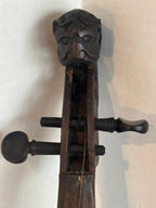 Patriotic Lion-Head Violin with Hand-Painted American Eagle, in Original Coffin Case Inscribed “James Tucker” , likely made in Germany, exported to the U.S mid-19th century
