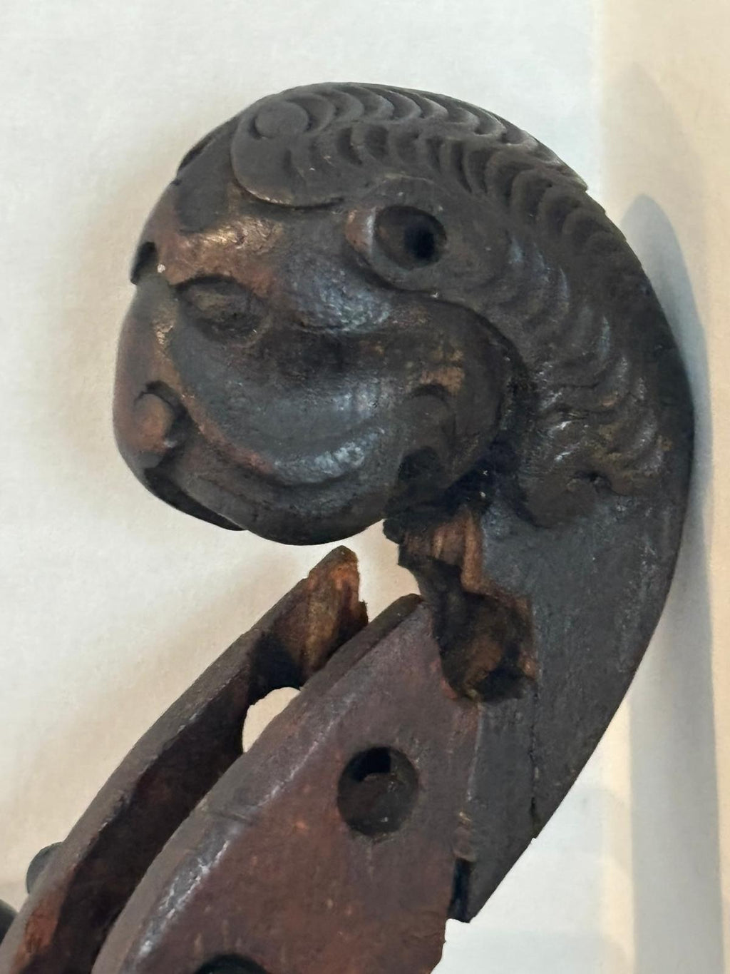 Patriotic Lion-Head Violin with Hand-Painted American Eagle, in Original Coffin Case Inscribed “James Tucker” , likely made in Germany, exported to the U.S mid-19th century